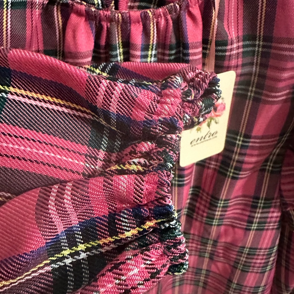 entro Pink Plaid Ruffle Sleeve Top nwt - Picture 3 of 7